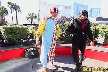 Purplehaired Tranny Riding On Clowns Dong...