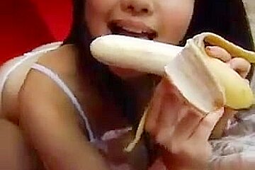Titless Asian Teen Plays With A Banana...