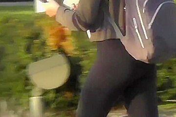 Two public ejaculations watching college spandex leggings