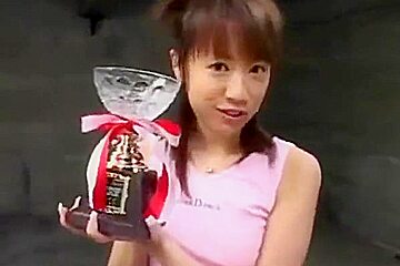Drinks trophy cup full of cum...