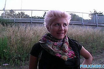 PublicAgent: Blonde lesbian takes cock for money