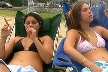 2 Girls Have A Cigar Beach...
