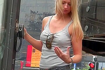 Street candid blonde chick with amazingly...