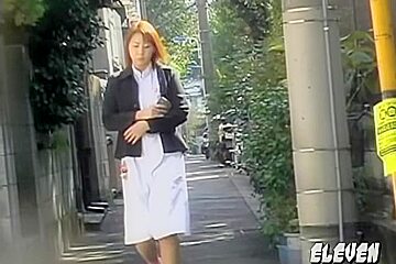 Skirt Sharking Of An Attractive Red Haired Asian Chick...