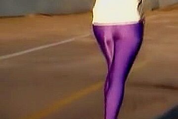 Bright Lilac Pants Candid Running Babe 03zh...