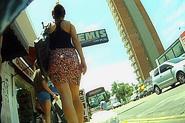 Multicolored skirt was filmed spy camera...