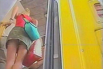 Cute girl with sexy ass was filmed on bus stop by stranger