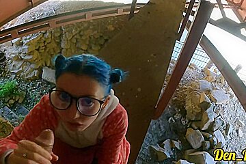 Sex Under The Bridge With A Cute Schoolgirl In Glasses She Loves To Get Cum On Her Face...