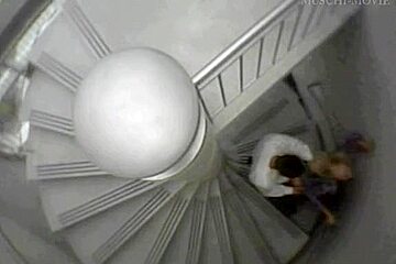Couple doing doggy style on stairs...