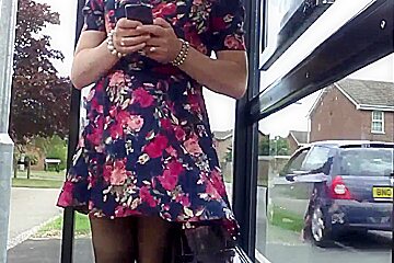 Floral Dress Windy Upskirt Stockings...