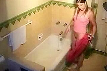 Not My cute sister masturbates in bath tube. Hidden cam